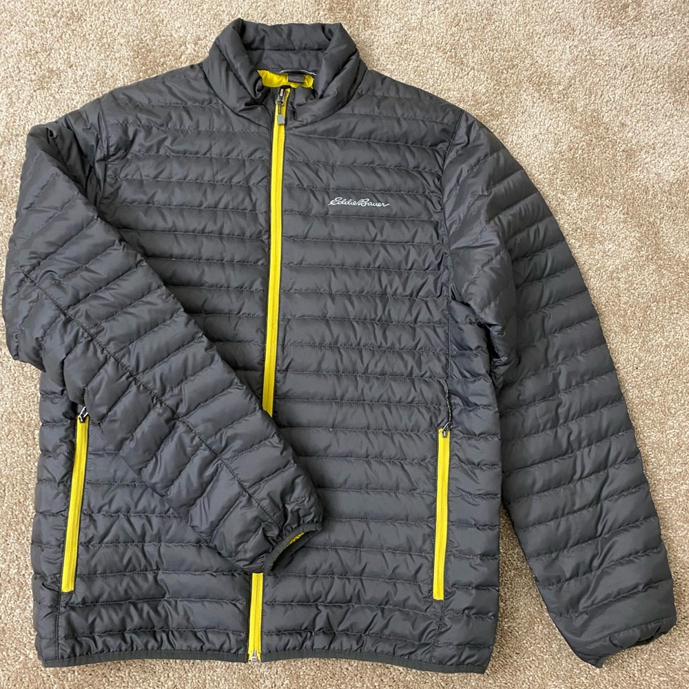 Eddie Bauer Men’s Grey and Yellow Down Jacket